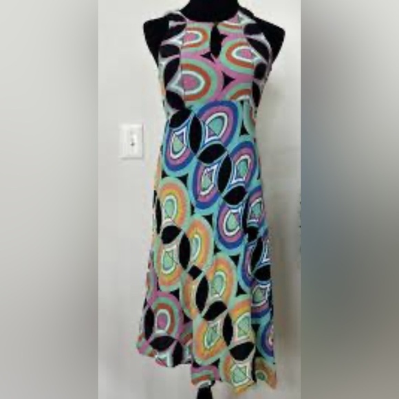 Anthropologie Kenzie Midi Dress Size L Multicolor Asymmetrical Hem Beautiful - Picture 6 of 9